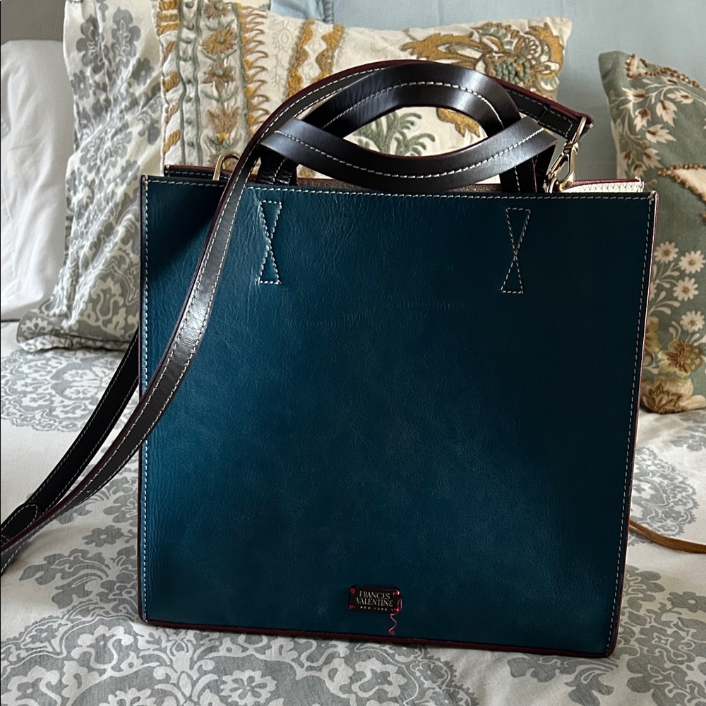 Francis Valentine Elegant Teal Leather Tote Bag